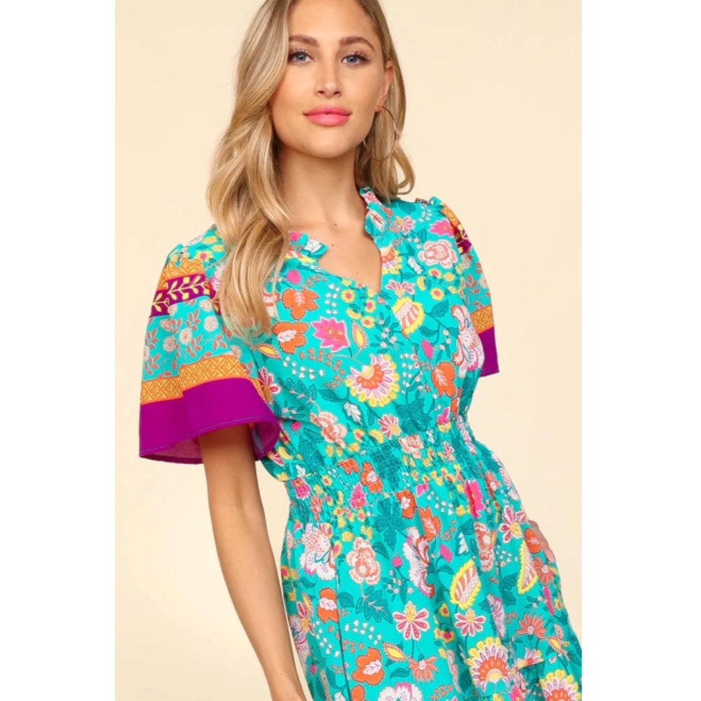 Mint Floral Smocked Waist Maxi with Pockets